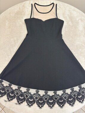 Papaya Dress Womens M Black Fit & Flare Skater Knee Length Illusion Mesh